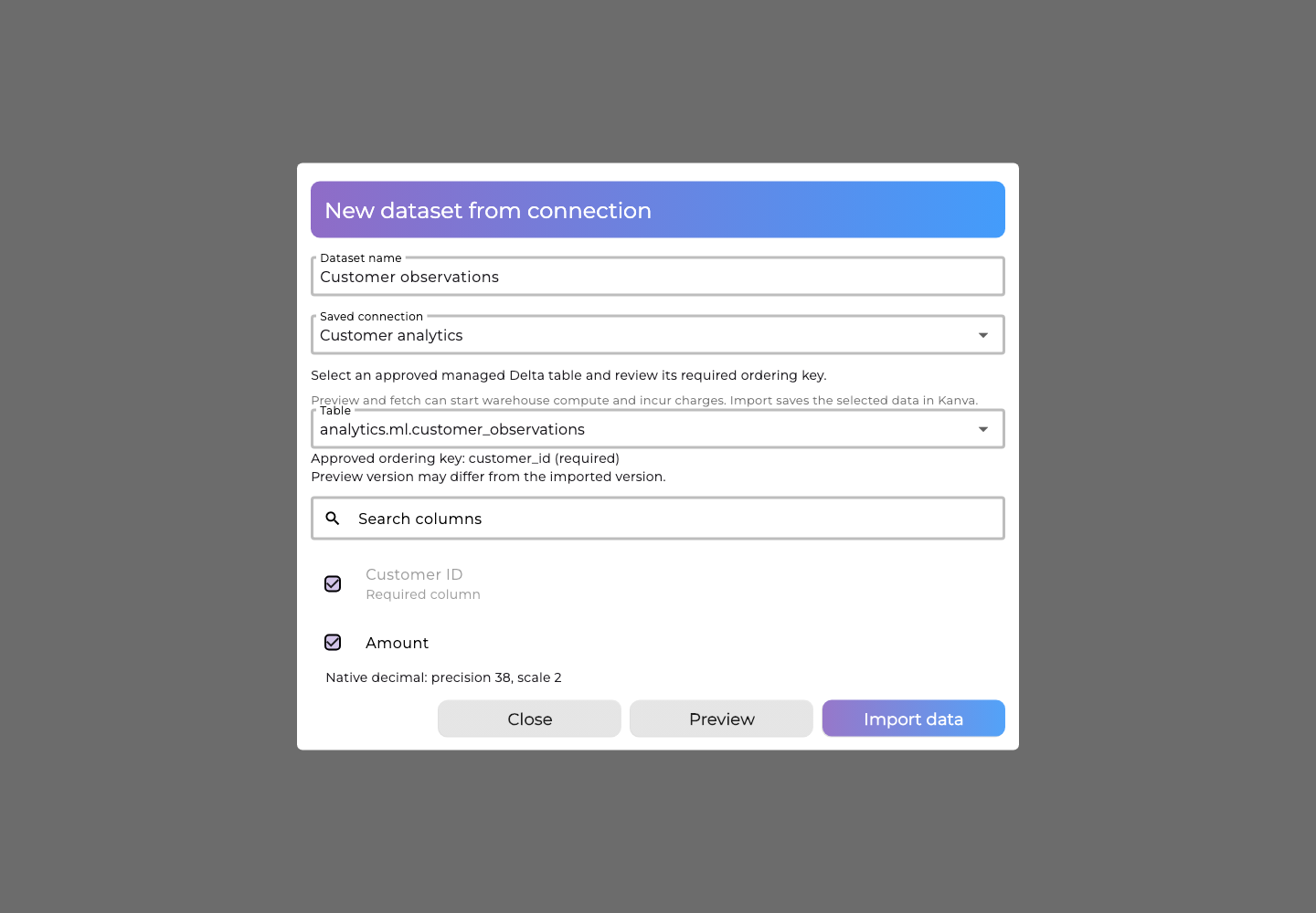 Databricks dataset selection with a required ordering key